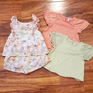 Janie and Jack EUC 12-18 months peach and green pastel mix and match sets